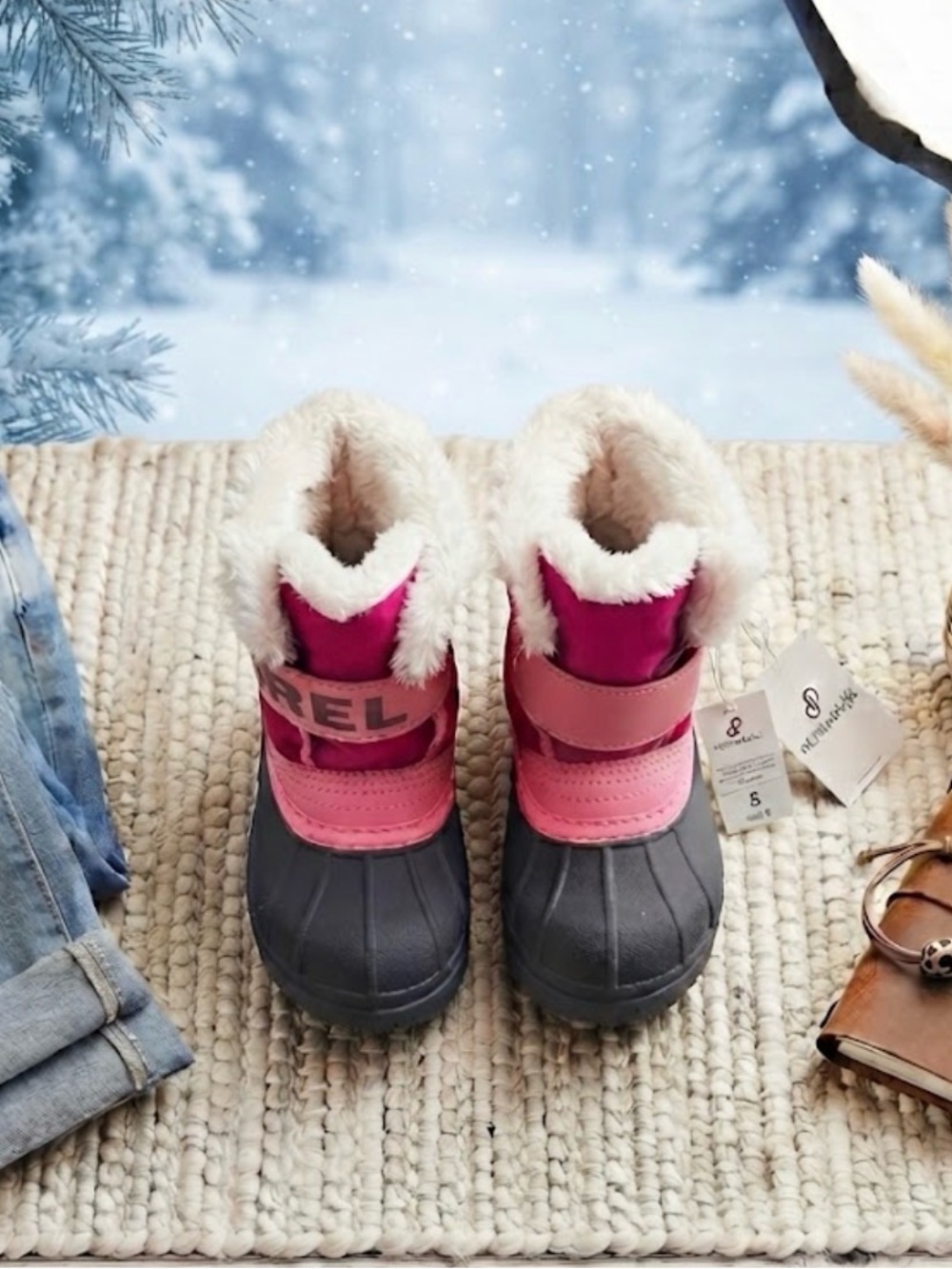 Sorel Kids Pink & Gray Insulated Winter Boots with Faux Fur